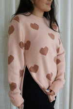 Sweater - knitted heart - old pink