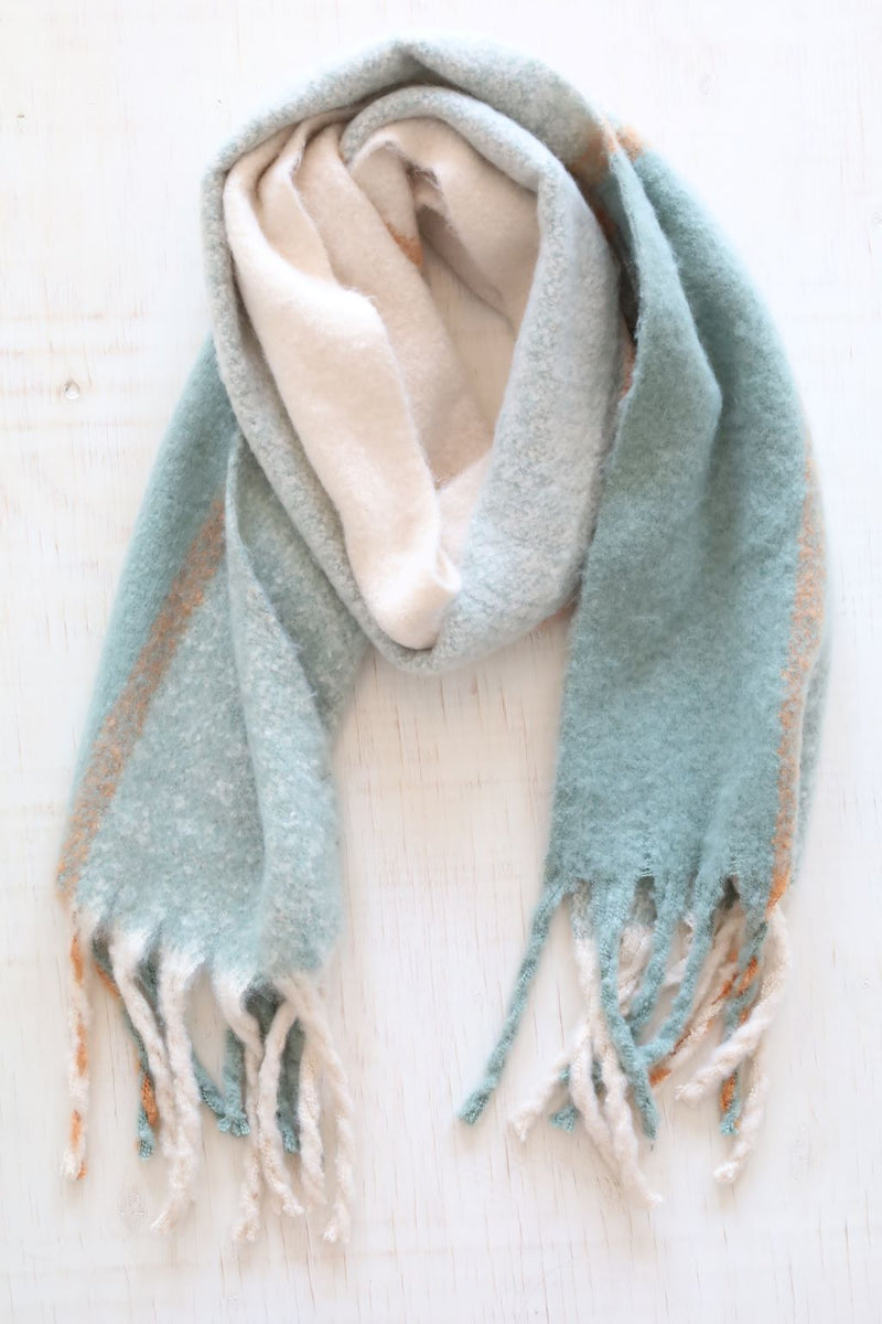 Large check scarf - turquoise & cream