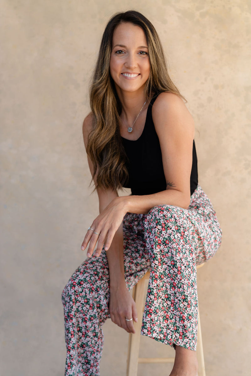 Elastic waist pants - floral combo