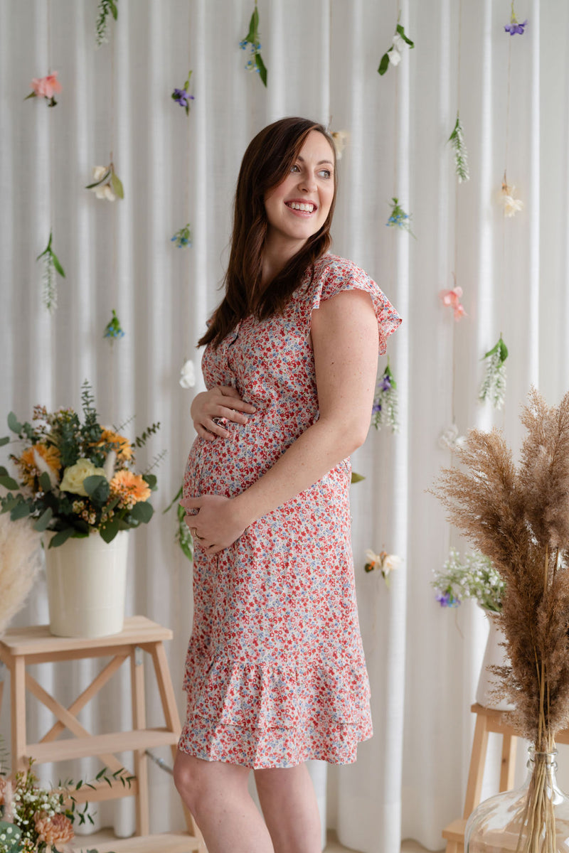 Floral dress - beige & red