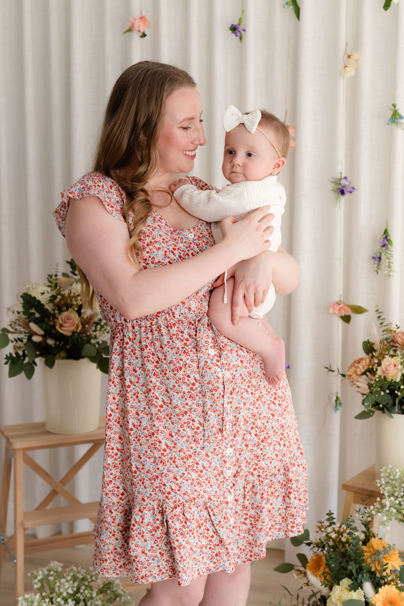 Floral dress - beige & red