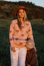 Sweater - knitted heart - old pink