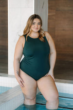 One-piece high neck swimsuit - emerald green