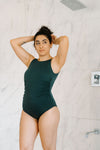 One-piece high neck swimsuit - emerald green