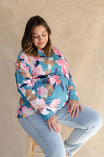 Floral wool sweater - coral sky