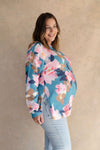 Floral wool sweater - coral sky