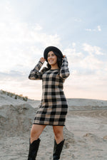 NINA plaid dress - caramel & black