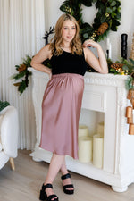 Silky satin skirt (elastic waist) - rose dust