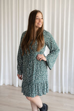 Long-sleeved floral dress - fern green