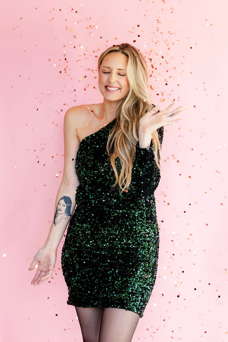 FÉLICIA sequin dress - dark green