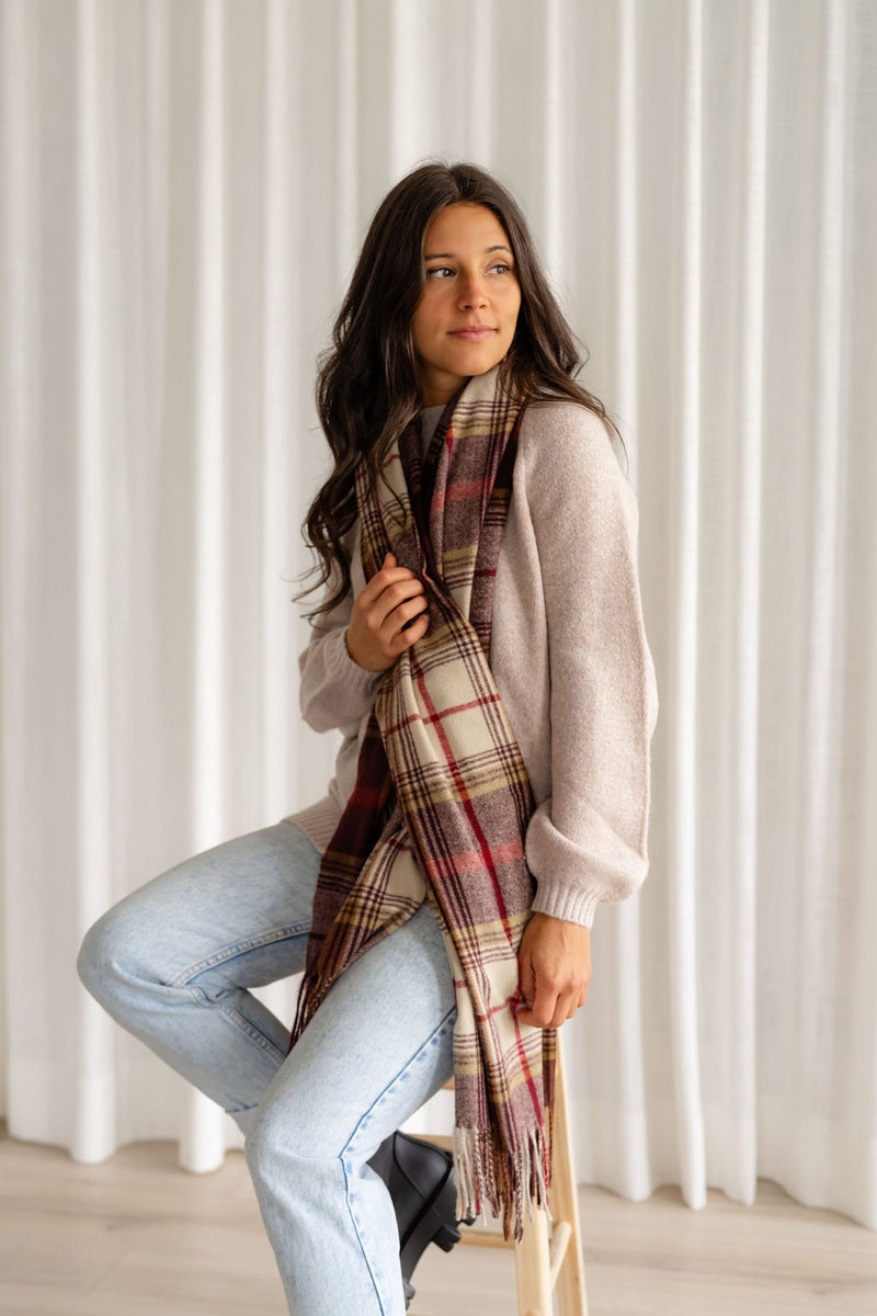 Lightweight plaid scarf - burgundy