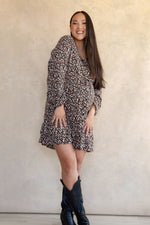 Long-sleeved floral dress - black