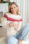 AGATHA sweater (unzipped) - cream & red