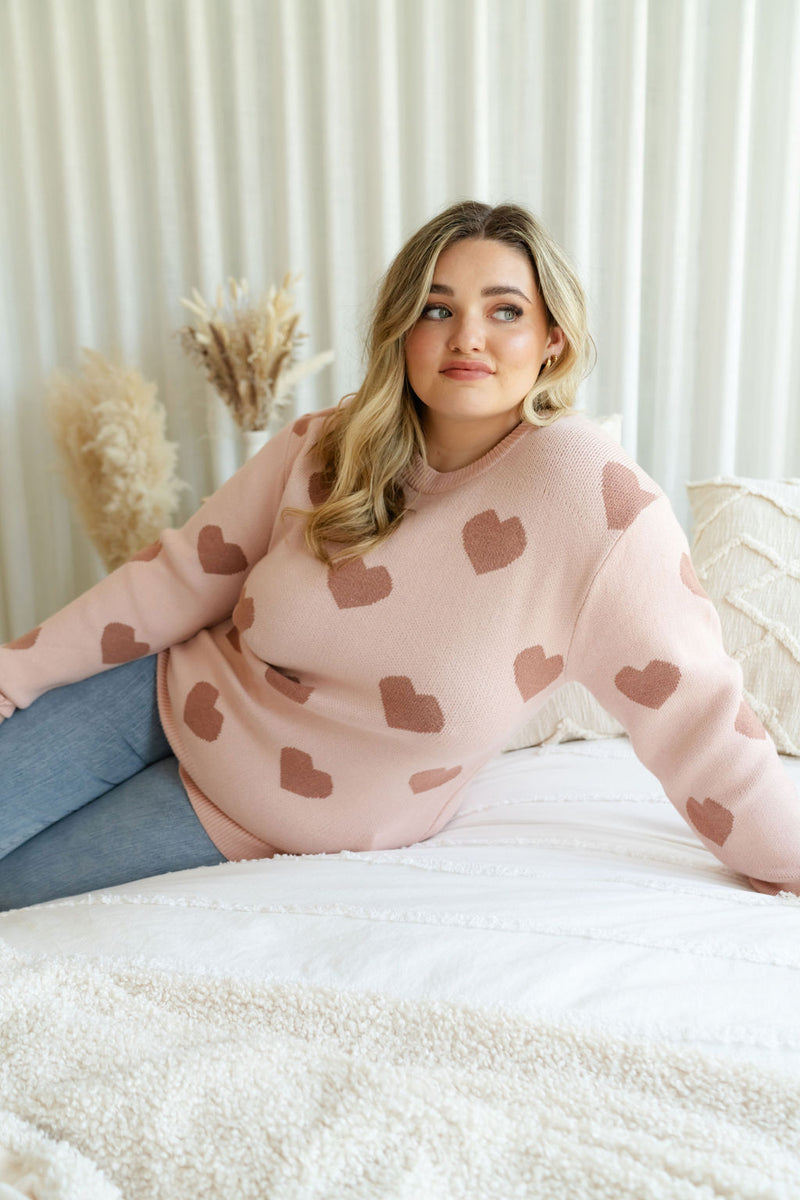 Sweater - knitted heart - old pink