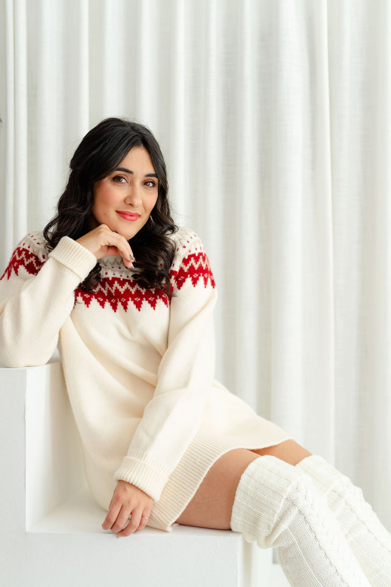 AGATHA sweater (unzipped) - cream & red