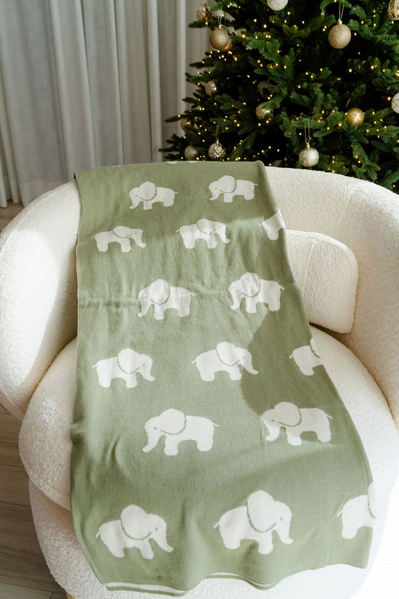 Patterned blanket - sage green elephant