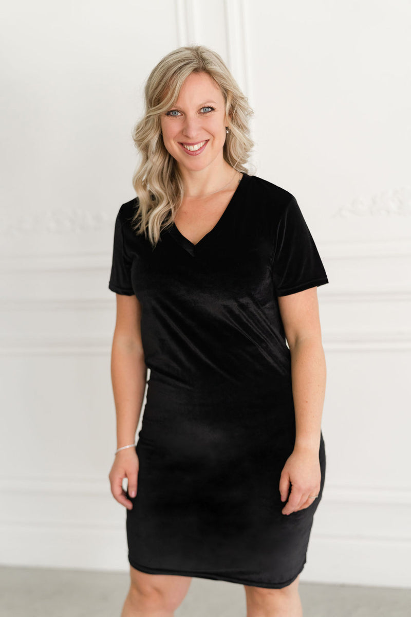 INTRIGUE V-neck dress - black velvet