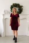 INTRIGUE V neck dress - passion red velvet