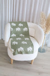 Couverture à motifs - éléphant vert sauge